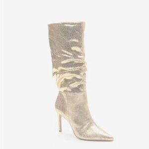 BCBG LEATHER GOLD CRACKLE TONI Boot 7m/38 NEW In Box Sold Out